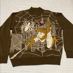 BARCODE VINTAGE 90’s Y2K Brown knit sweater Spiderman Size Medium  and Large NWT